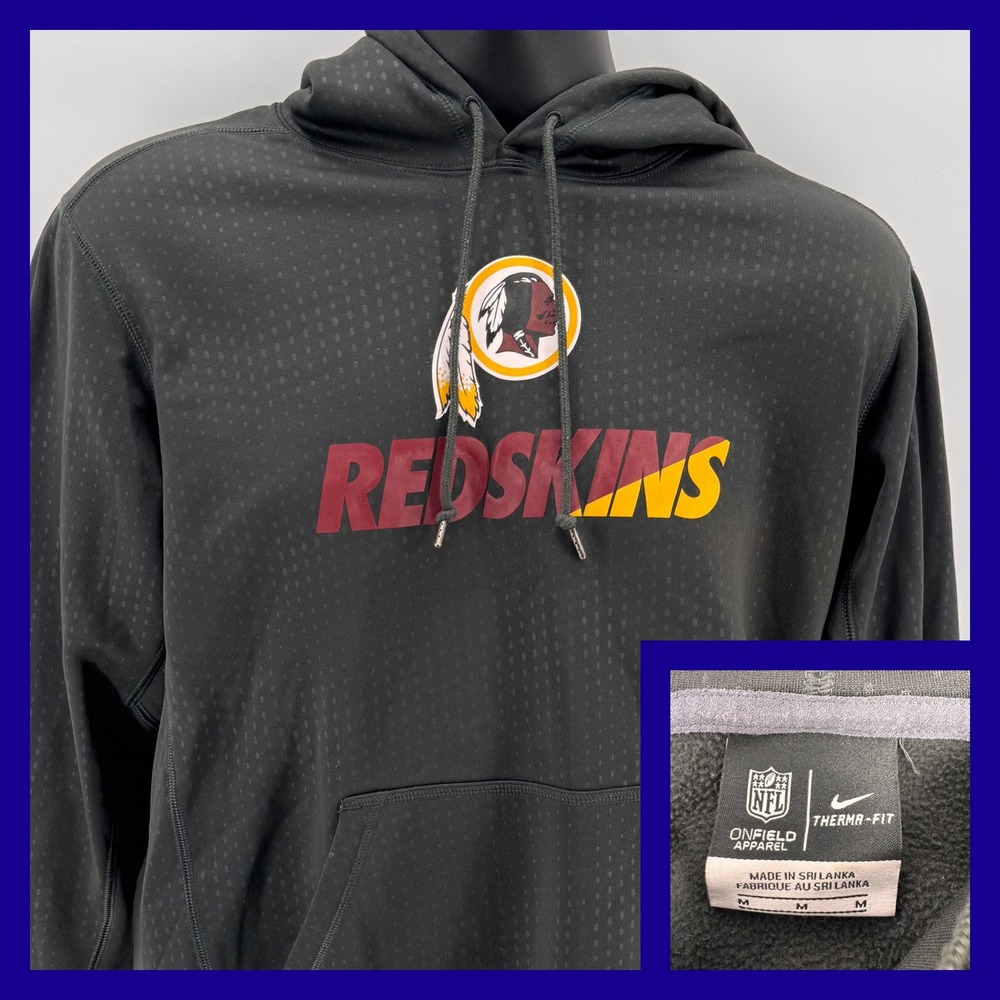 VTG Nike Washington Redskins NFL Therma Fit Hoodie Men's Medium Black Pullover